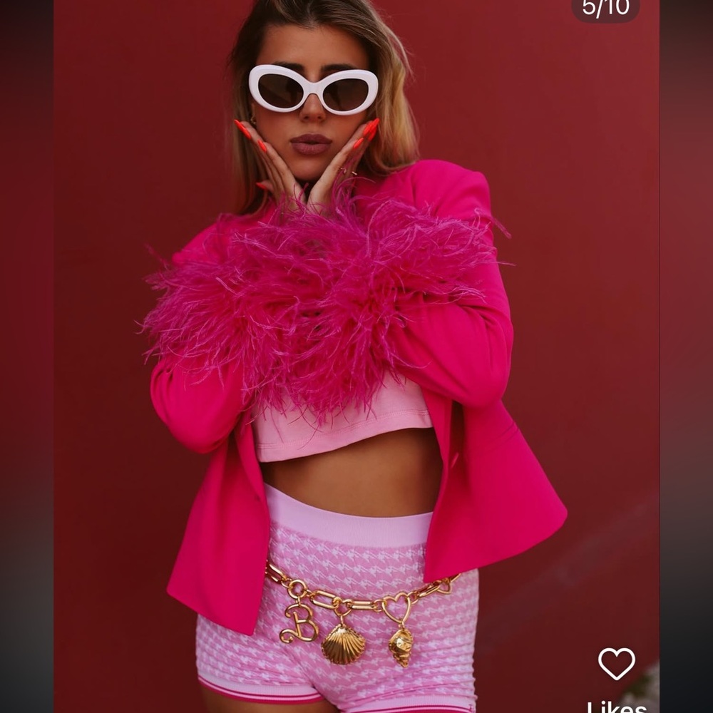ZARA PINK SHORT FEATHER BLAZER